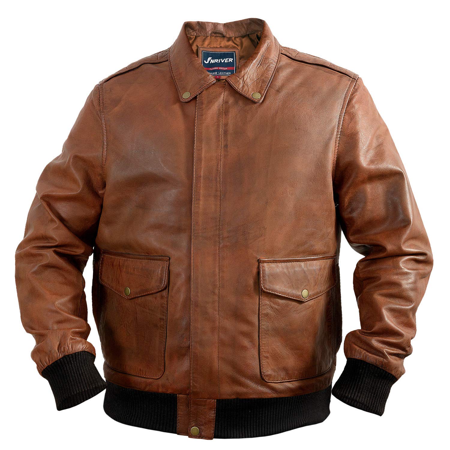 Men's Brown A2 Aviator Bomber Jacket - Genuine Sheepskin Leather Pilot Coat (Brown, Large) | Vintage Style Outerwear for Casual Wear & Motorcycle Riding