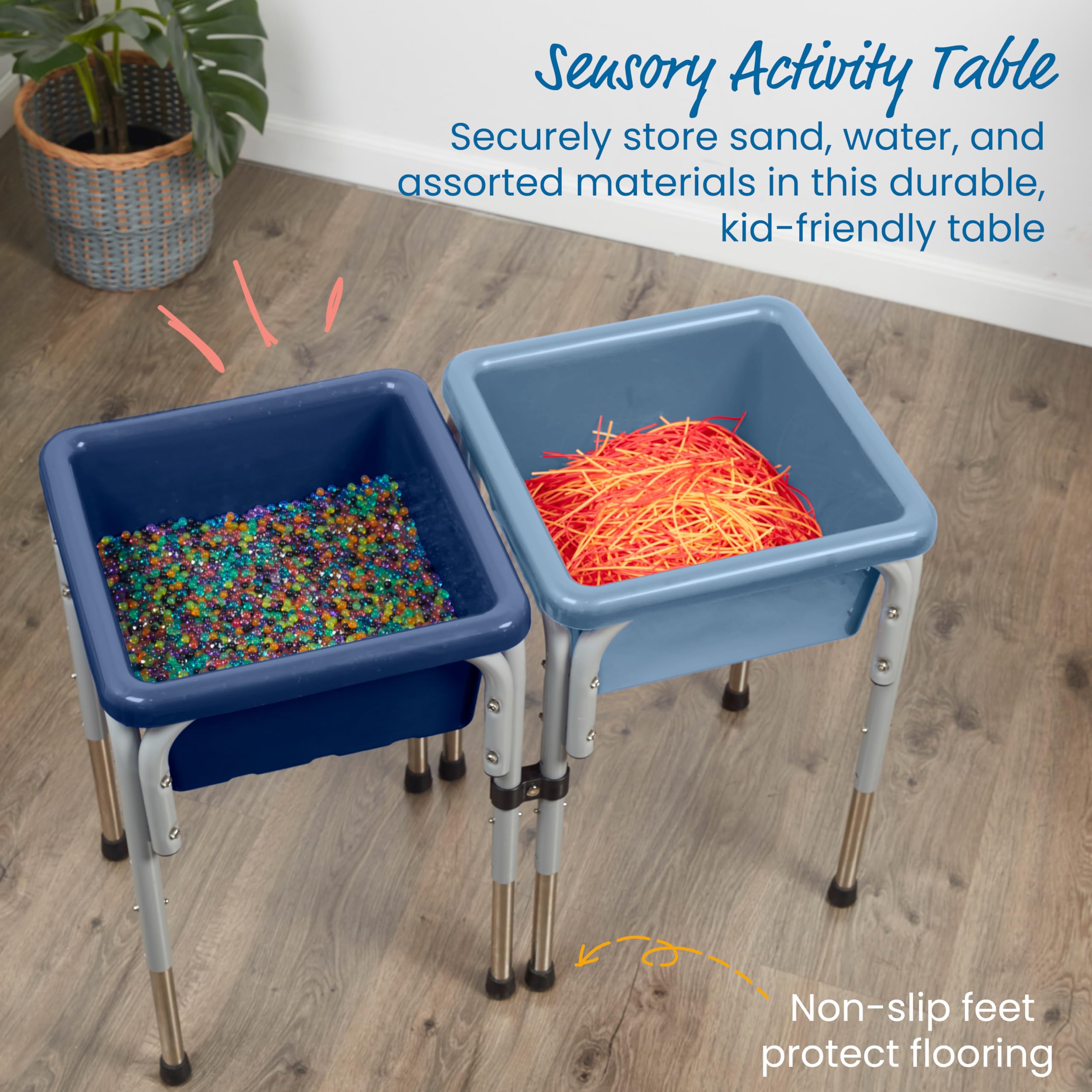 ECR4Kids Adjustable 2-Station Sand and Water Play Table for Kids - Sensory Bin Activity Center in Navy & Powder Blue - Perfect for Indoor & Outdoor Preschool Learning, Daycare, and Backyard Play