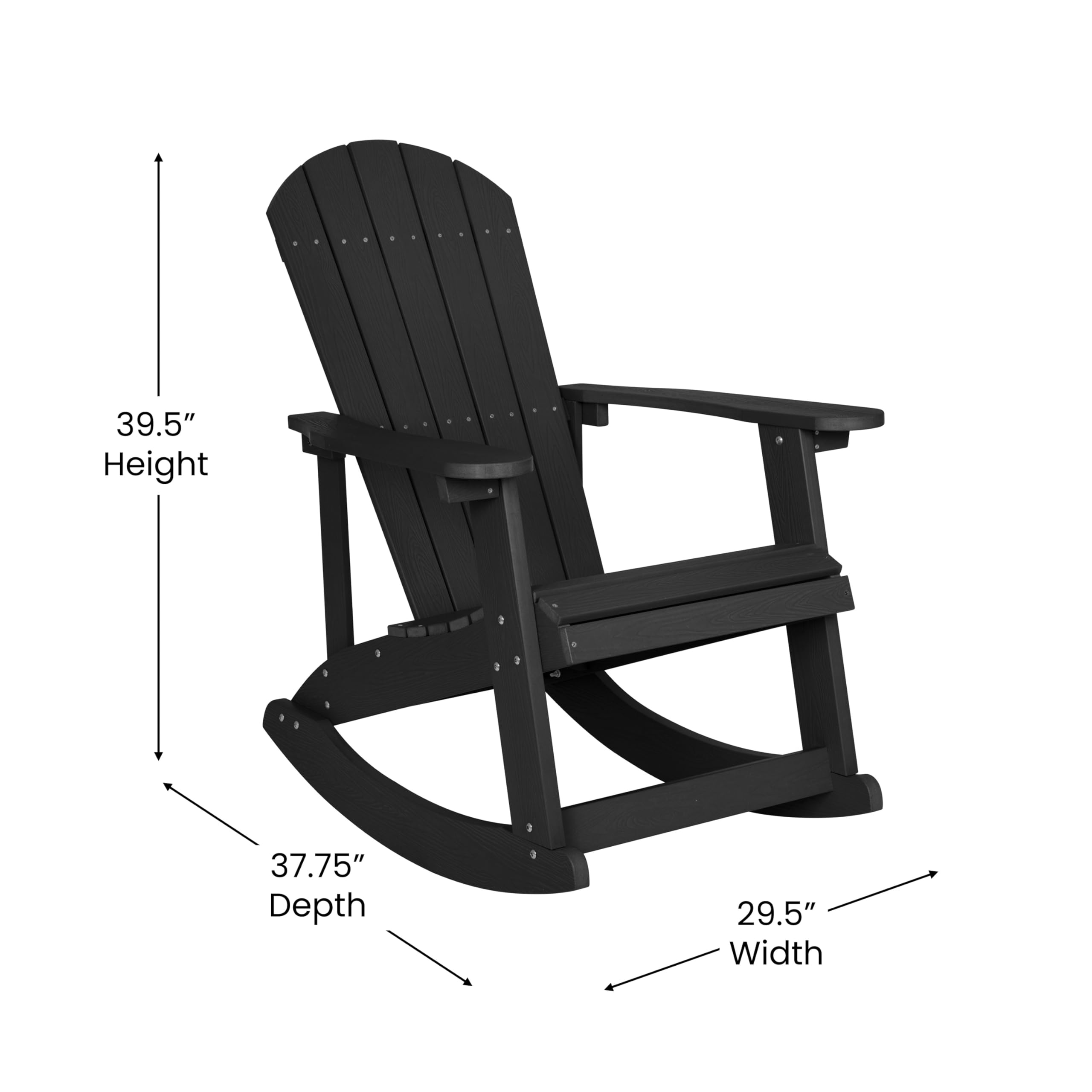 EMMA + OLIVER 2-Piece Marcy Adirondack Rocking Chairs with Fire Pit Set - Durable Black Polyresin Construction & Metal Wood Burning Fire Pit - Includes Spark Screen & Poker Tool - Perfect for Patio, Garden, Backyard, and Outdoor Relaxation