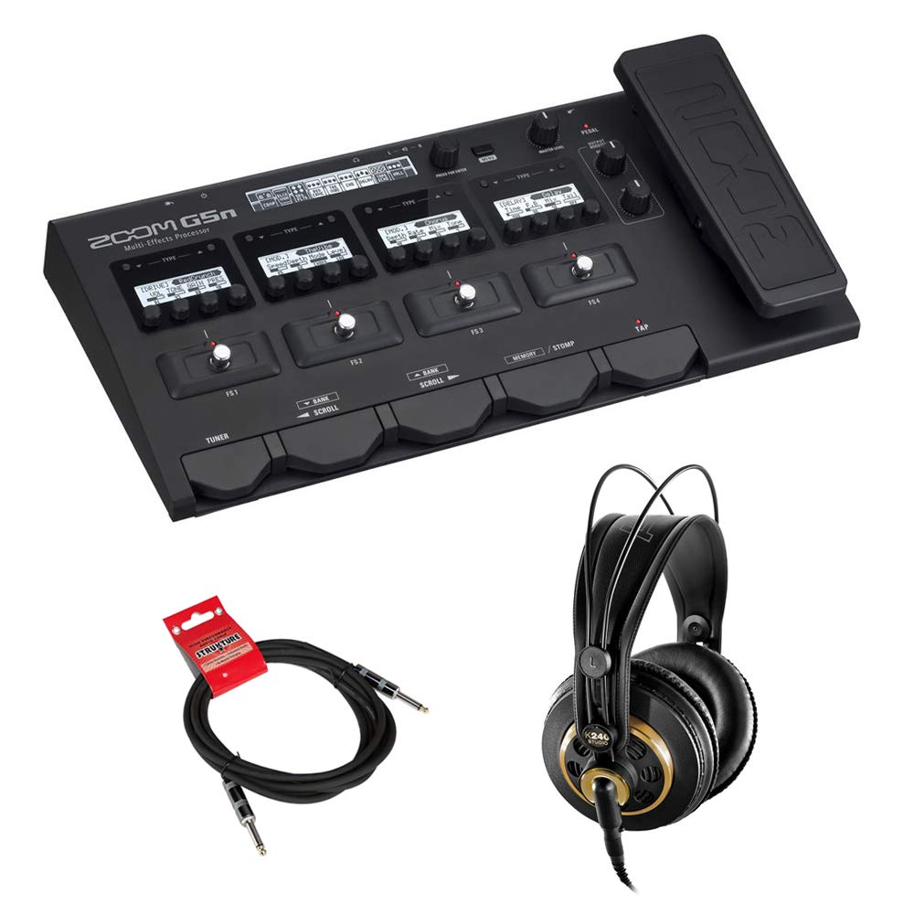 Zoom G5n Guitar Multi-Effects Processor with AKG K240 Studio Headphones & 10ft Instrument Cable Bundle - Perfect for Home Recording, Live Performances & Music Practice