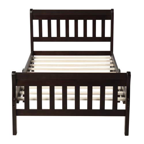 Solid Wood Twin Platform Bed Frame with Headboard & Footboard - Espresso Finish - Sturdy Wood Slat Support - No Box Spring Needed - Perfect for Kids, Teens & Guest Rooms