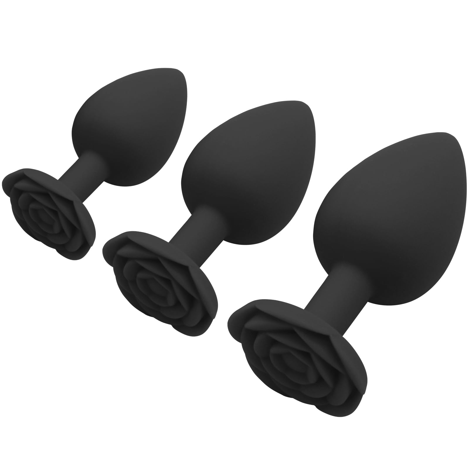 Premium Silicone Anal Plugs Set - 3 Pcs Floral Design Anal Training Kit for Adults (Black) | Comfortable & Body-Safe | Perfect for Beginners & Advanced Play | Enhance Intimacy & Explore Sensations