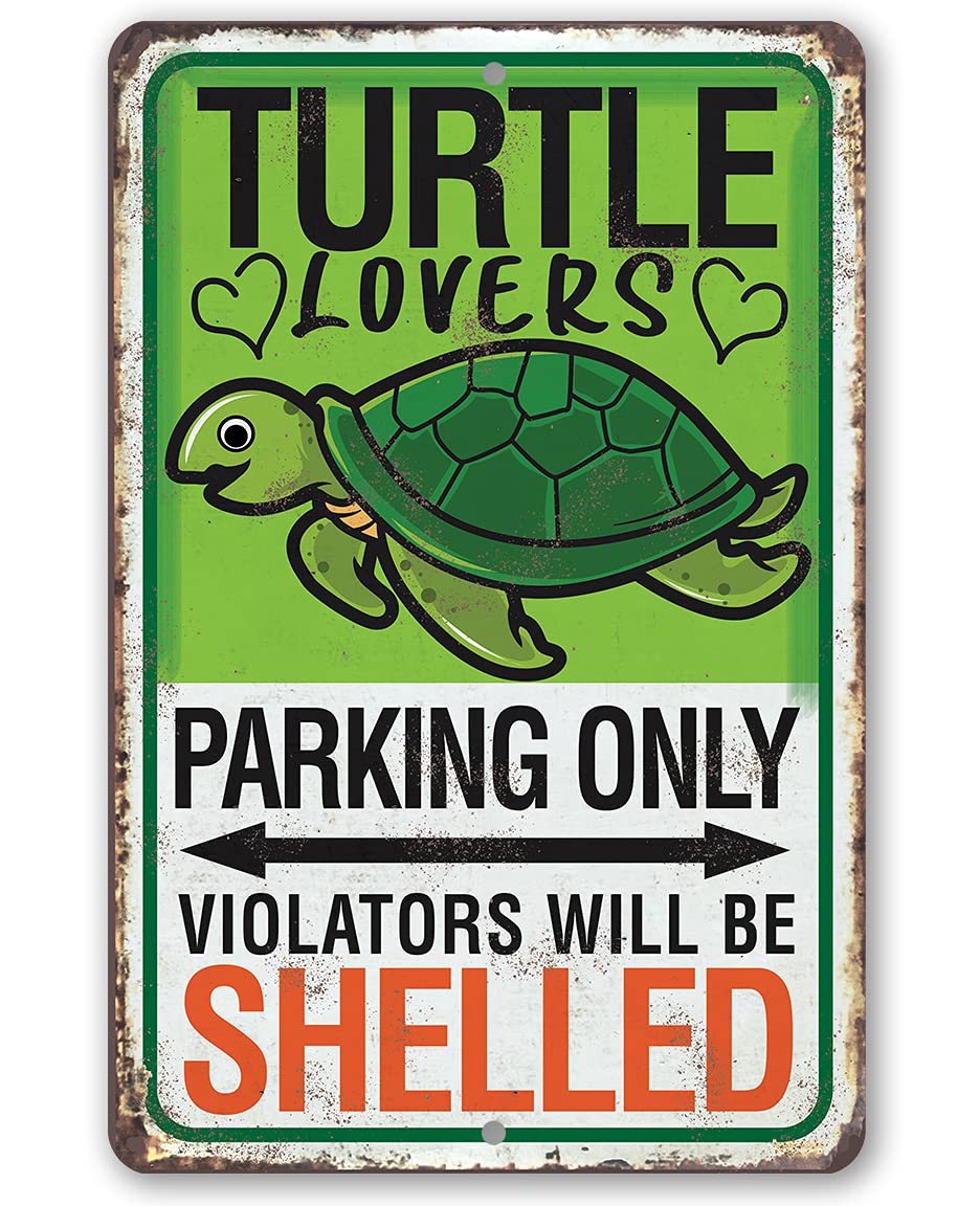 Turtle Parking Metal Beach Sign - Rustic Wall Art for Indoor & Outdoor Decor - Perfect for Bedroom, Pool Area & Coastal Home Decor | Beach Themed Room & Patio Decoration