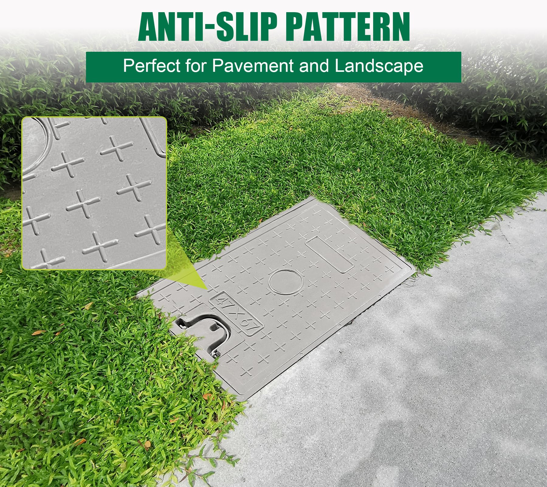 Fiberglass Septic Tank Cover and Frame 26x18 Inch - Heavy Duty Rectangle Manhole Cover with 22x14 Inch Clear Opening, 24x16 Inch Solid Top - Recessed Sewer Cover with Handle for Yard, Pavement, and Outdoor Drainage Systems - Perfect for Residential and Commercial Landscaping Projects