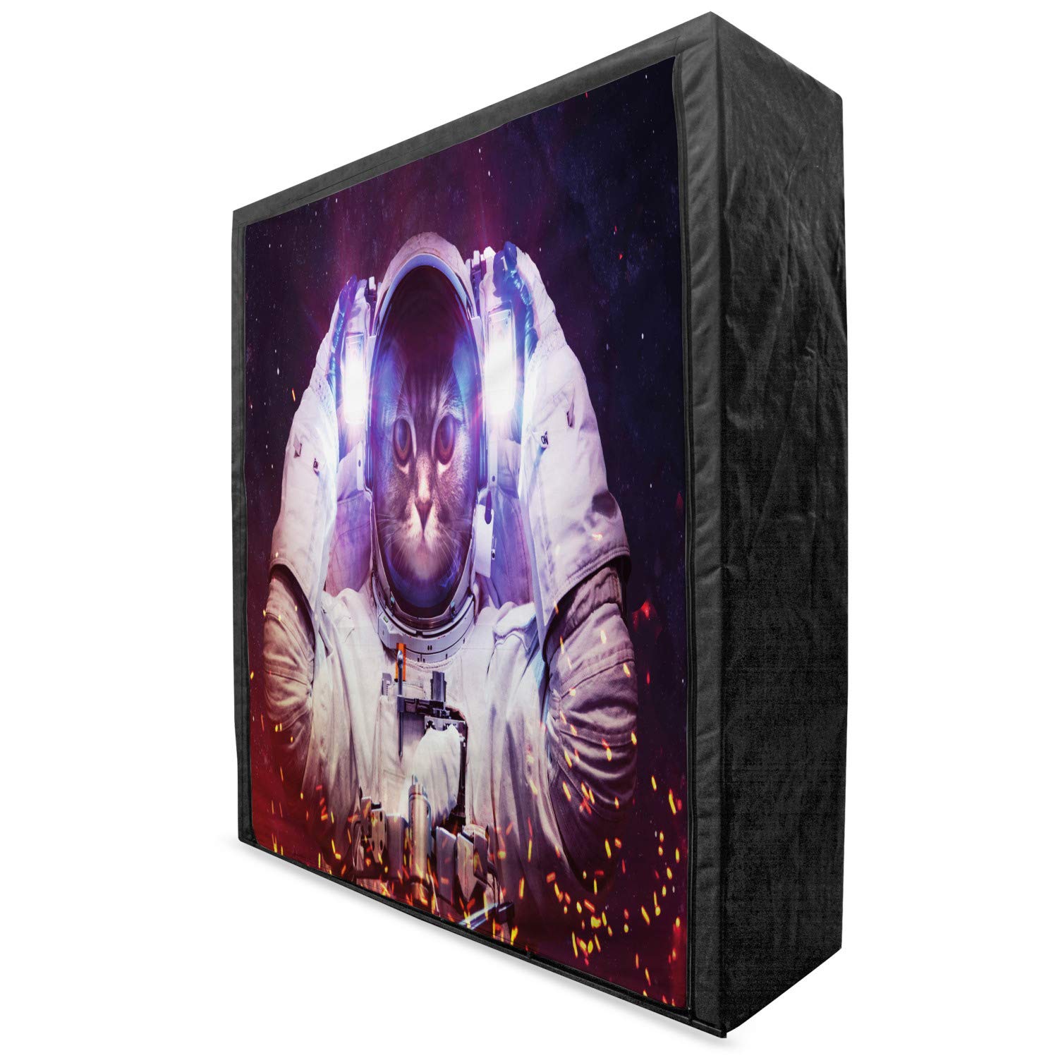 Ambesonne Space Cat Fabric Wardrobe - Astronaut Cat in Suit Outer Space Galaxy Design, 59 Inch Portable Clothing Organizer with Shelves, Dark Blue Purple Storage Closet for Bedroom, Closet, Dorm Room or Kids Room