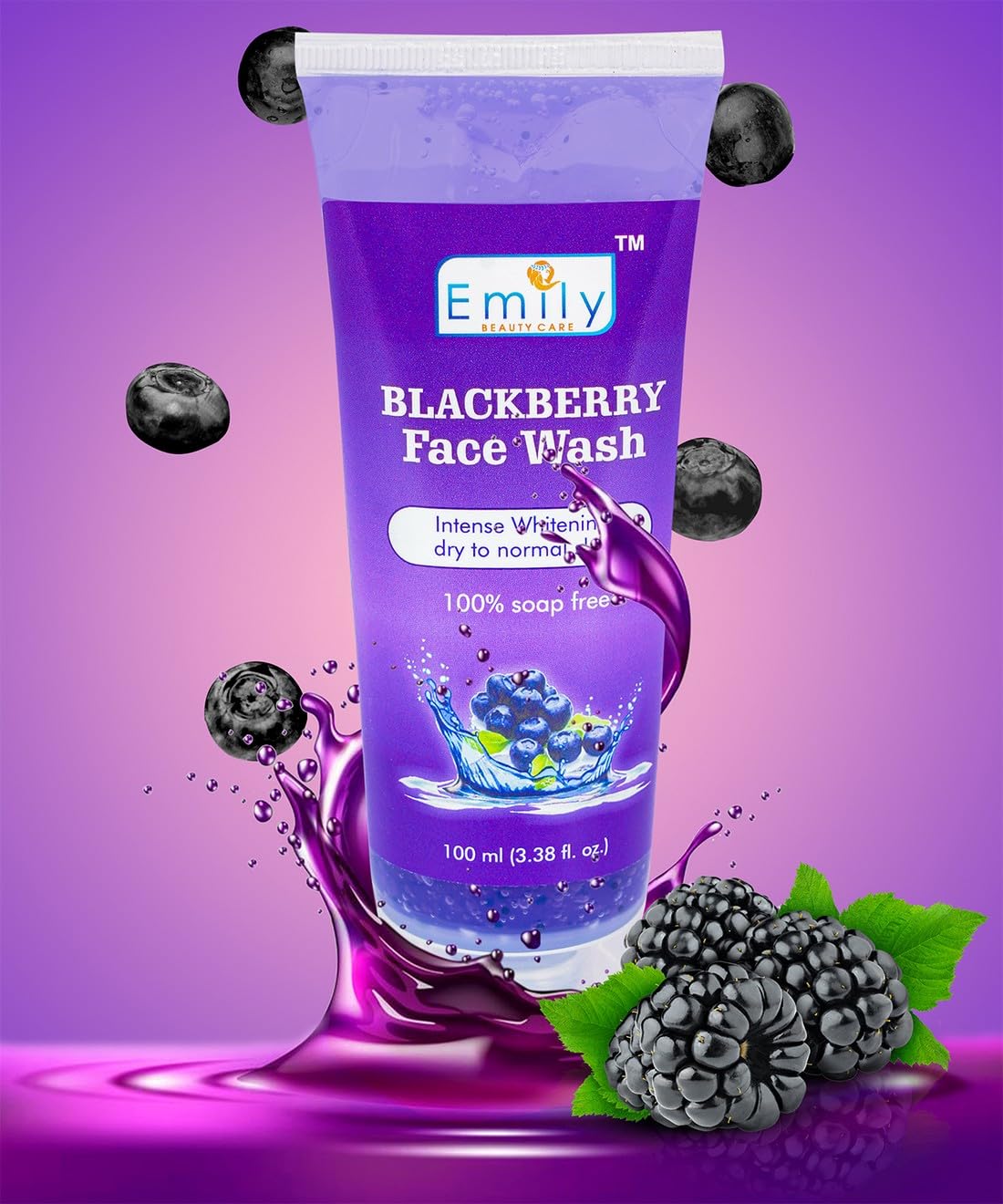 Emily Intense Whitening Blueberry Face Wash with Natural Blueberry Extracts - Brightening & Cleansing Facial Cleanser for Men & Women (100ml) | Perfect for Daily Skincare Routine & Acne-Prone Skin