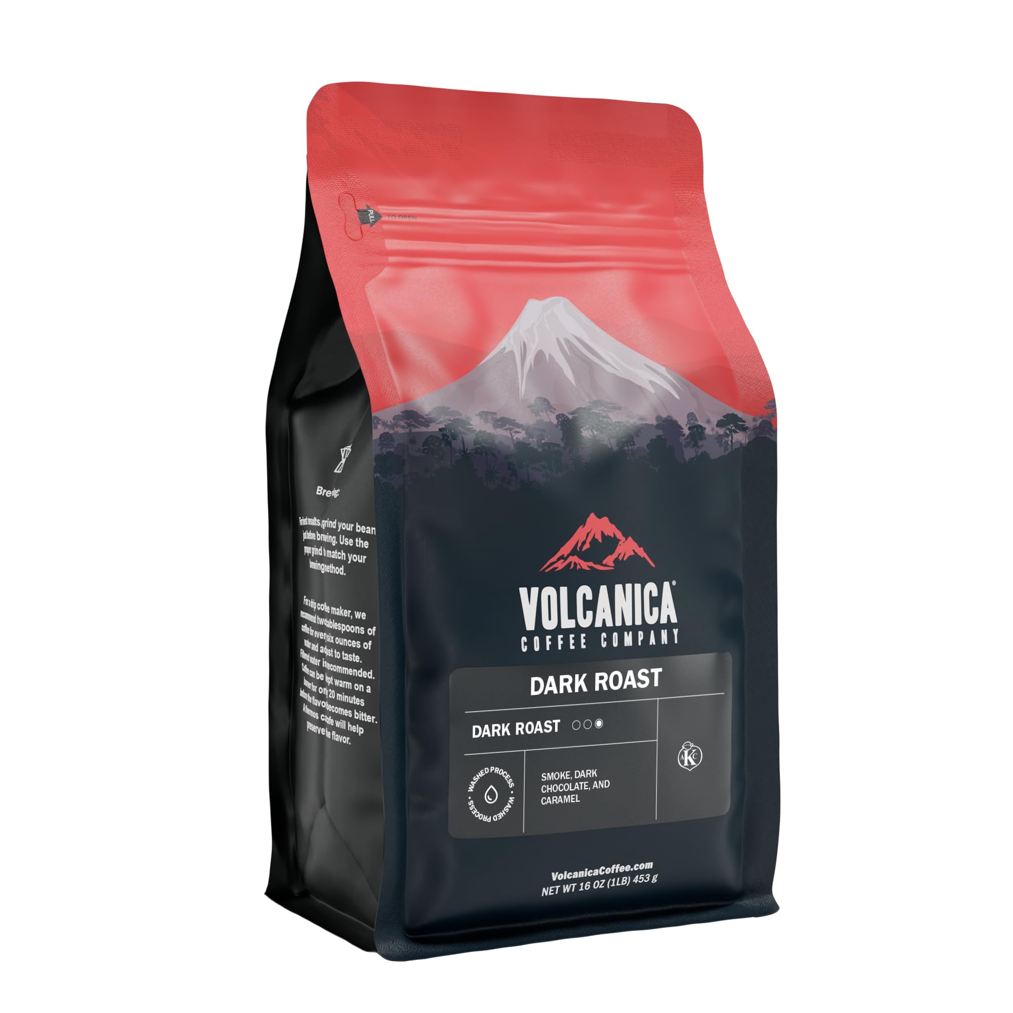 Volcanica Dark Chocolate Decaf Flavored Ground Coffee - Fresh Roasted 16oz Bag | Gourmet Decaffeinated Coffee for Dessert Pairing & After-Dinner Relaxation