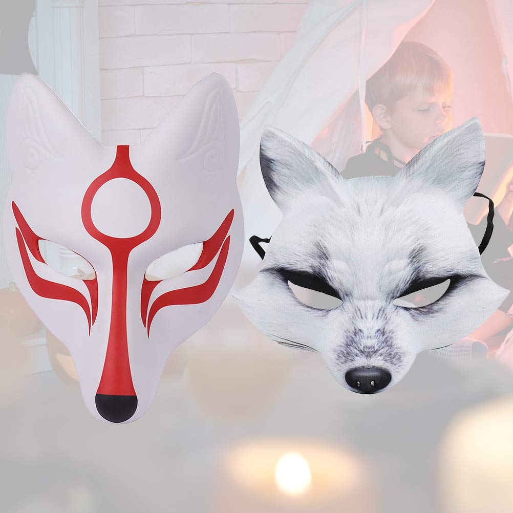 2PCS Halloween Fox Mask - White & Red Animal Cosplay Mask for Dance Party, Masquerade, Prom, Japan Festival | Perfect for Halloween Costume, Cosplay Events & Themed Parties