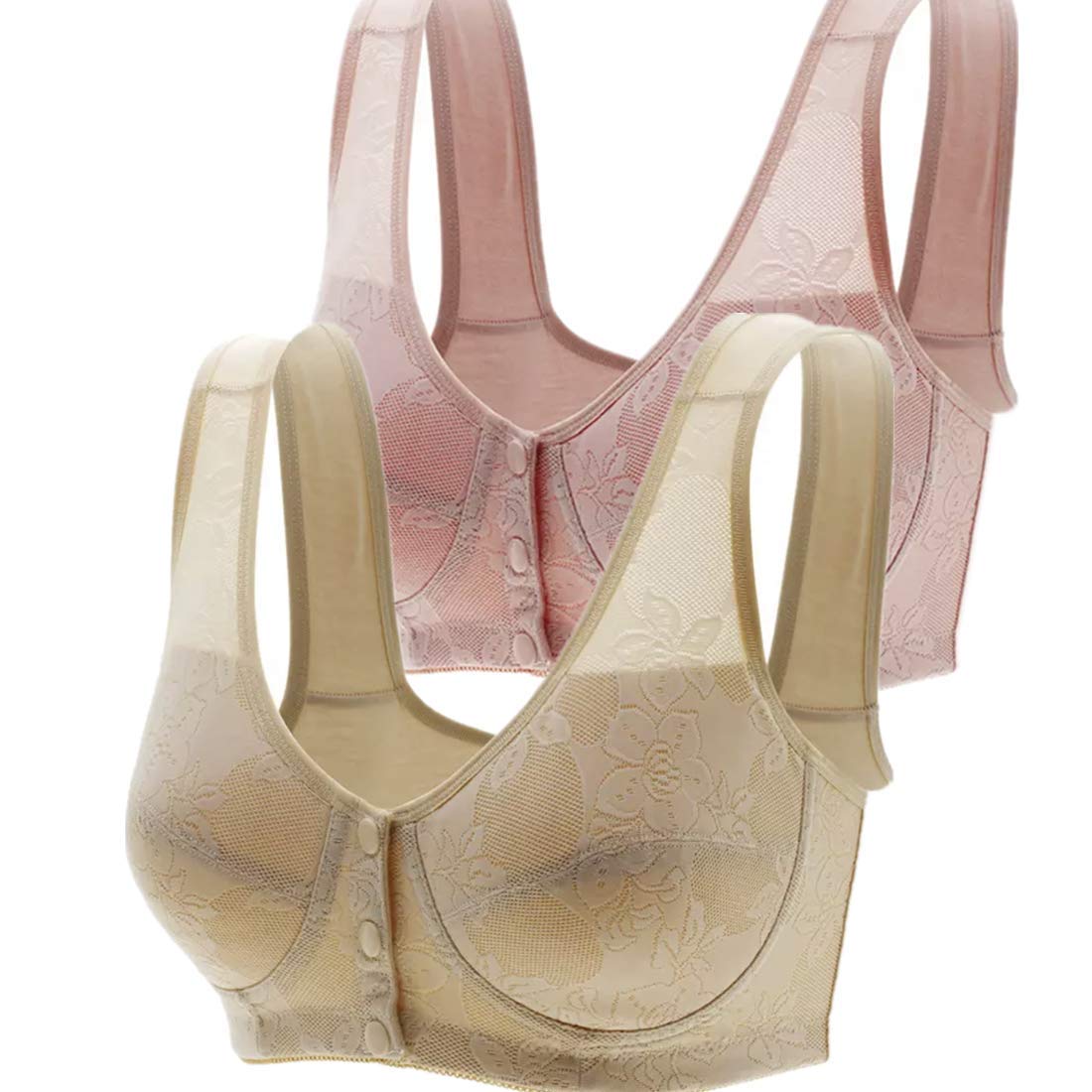 Everyday Embroidery Bras for Women - Wireless Button Snap Front Sports Bra, Post-Surgery & Yoga Bras - Perfect for Workouts, Recovery & Daily Comfort
