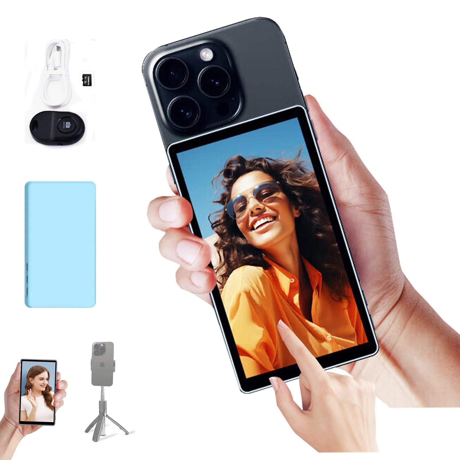 5 Inch CP5 Wireless Vlog Monitor - 1080P Touchscreen, 2.4G/5GHz Dual Band with 164ft Range & Bluetooth Remote - Perfect for iPhone Live Streaming, TikTok Videos, YouTube Content Creation and Professional Photography
