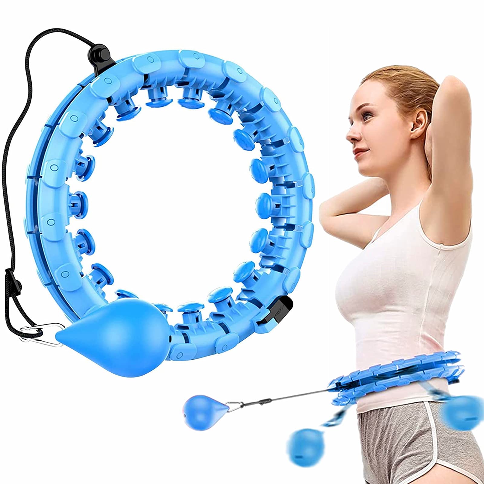 Smart Weighted Fitness Hoop for Exercise & Weight Loss - 24 Detachable Knots, Adjustable Auto-Spinning Ball, Non-Slip Design - Perfect for Beginners, Women & Adults - Home Workout, Core Training & Belly Fat Burning