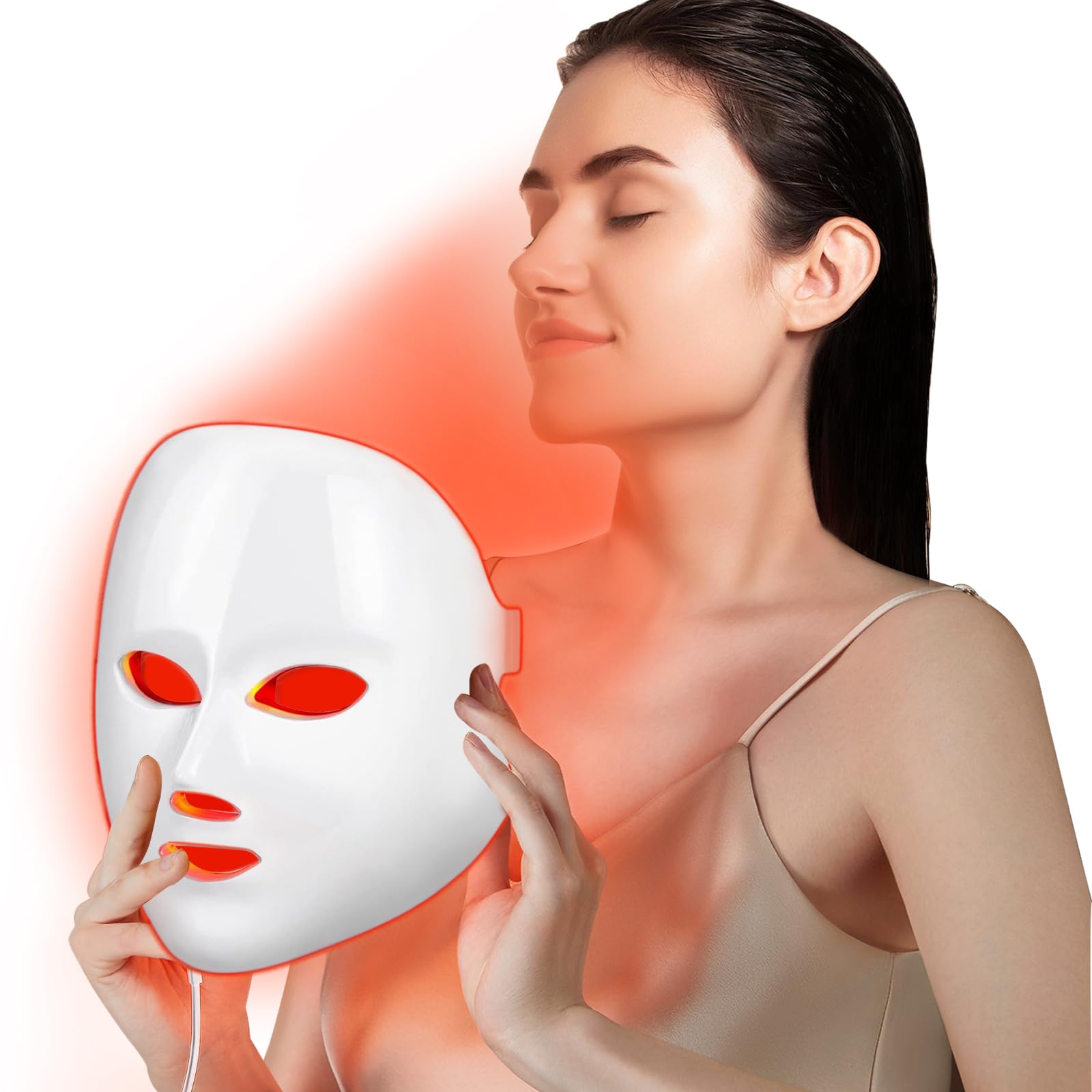 Best LED Red Light Therapy Mask for Face - 7 Color Facial Skin Care Device with Blue & Red Light (White) | Anti-Aging, Acne Treatment & Skin Rejuvenation at Home
