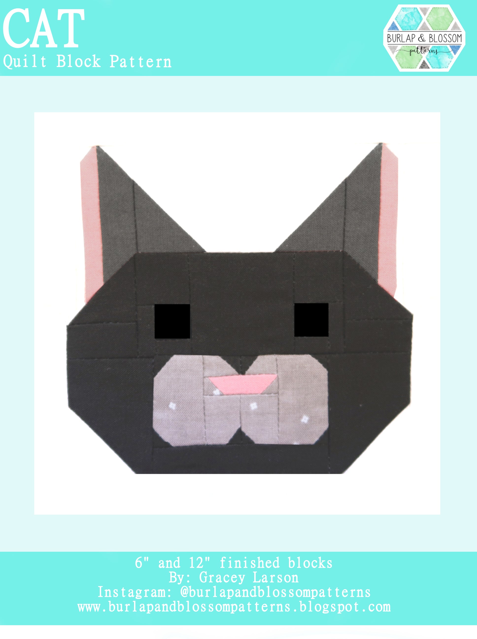Cat Quilt Block Pattern - Digital Download PDF for DIY Quilting Projects | Perfect for Home Decor, Baby Blankets & Craft Gifts