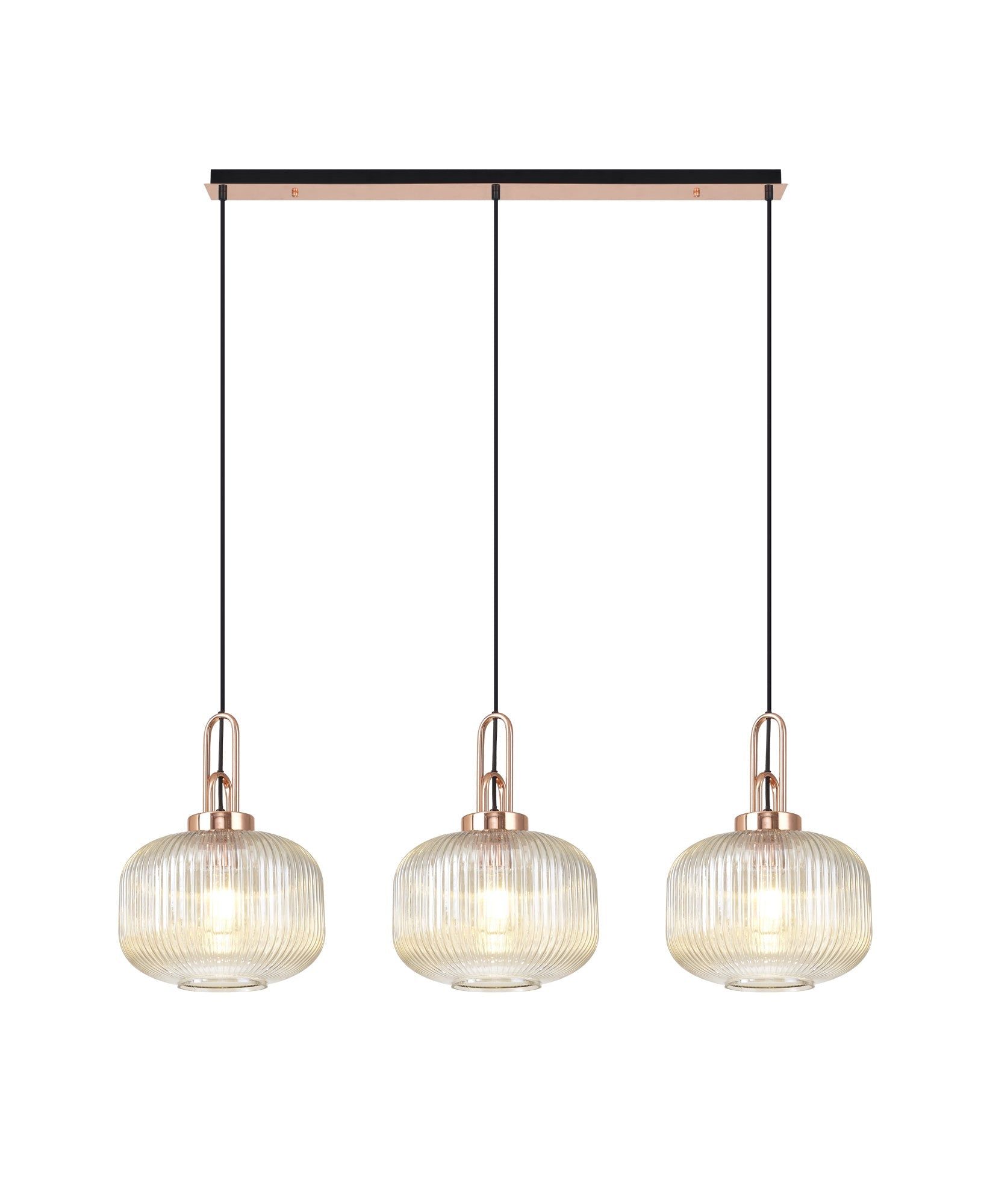 Cadiz 3L Kitchen Island Ceiling Light Fixture - E27 Socket, Copper & Matte Black Finish, Multiple Glass Shade Colors, IP20 Rated - Perfect for Dining Room, Bedroom, or Living Room Lighting