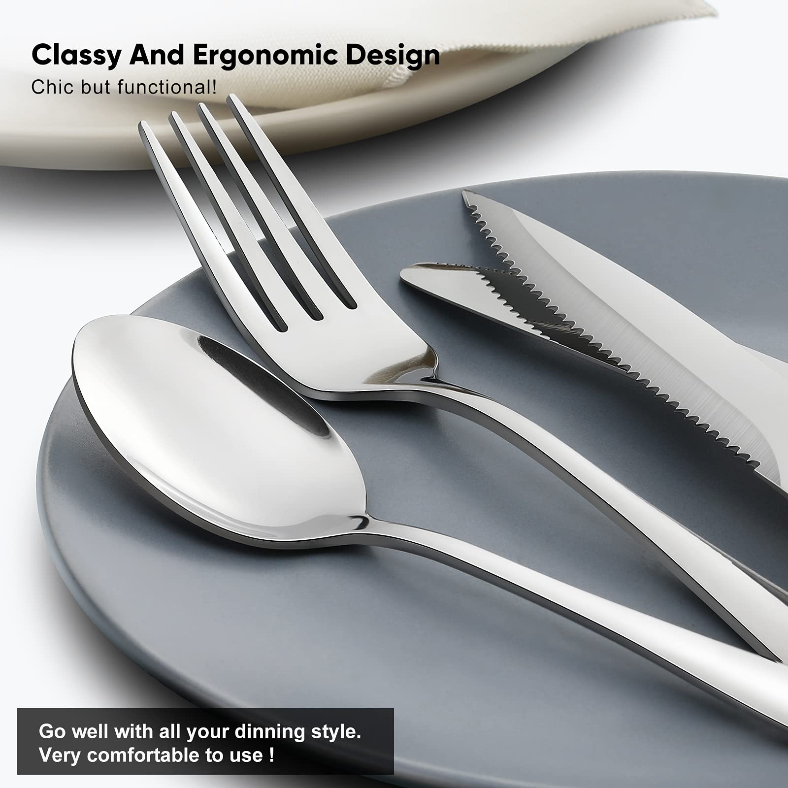 36-Piece Stainless Steel Silverware Set for 6 - Food Grade 18/10 Flatware with Steak Knives, Spoons & Forks - Mirror Polish, Dishwasher Safe - Perfect for Home, Restaurant, Hotel & Dinner Parties