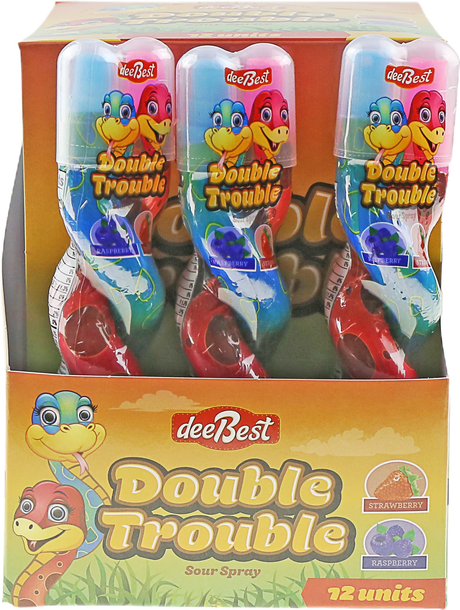 2-in-1 Strawberry & Raspberry Sour Candy Liquid Spray - Snake-Shaped Fun, No Artificial Colors, Kosher Certified (Pack of 12) | Perfect for Halloween Treats, Party Favors & Prank Gifts