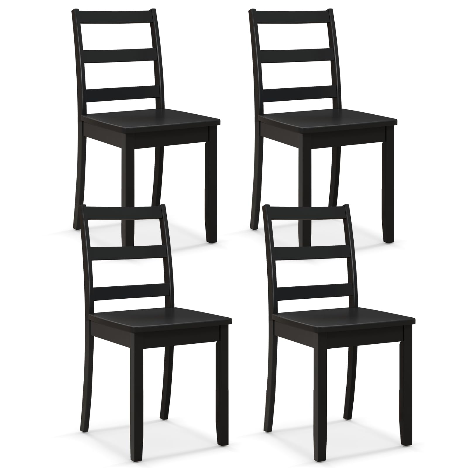 Giantex 4-Piece Black Wooden Dining Chairs Set - Solid Rubber Wood Legs, Non-Slip Foot Pads, 400 Lbs Capacity, Farmhouse Style High Ladder Back Kitchen Chairs for Dining Room, Breakfast Nook & Restaurant Use