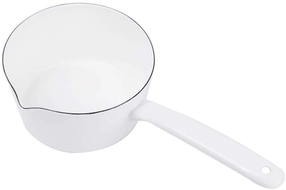 Vintage Enamel Saucepan 1L - Small Milk Pot for Coffee, Tea, Butter & Kitchen Use | Perfect for Stovetop, Camping & Retro Home Decor - White