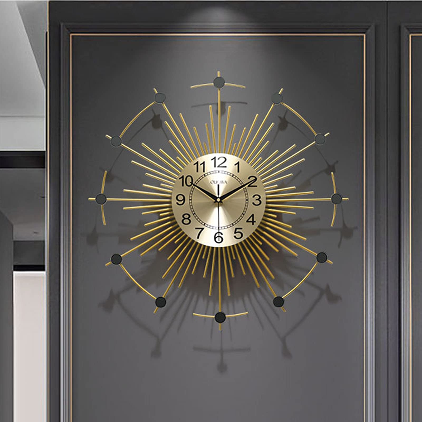 Modern Round Metal Wall Clock - Silent Iron Sunburst Design for Home & Hotel Decor - Gold 58cm - Perfect for Living Room, Bedroom & Office Interior Decoration