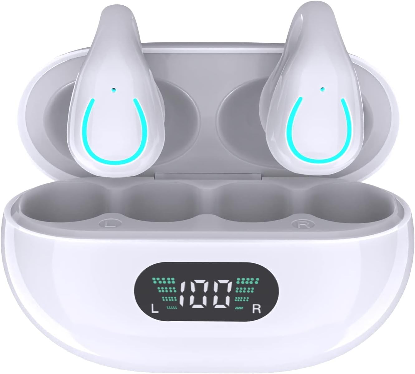 Obbug Clip-On Open Ear Wireless Bluetooth 5.3 Headphones - 80H Playtime with Charging Case, IPX4 Waterproof Sports Earbuds with Earhooks for Running, Walking, Gym Workouts - Perfect for Outdoor Activities & Office Use (White)