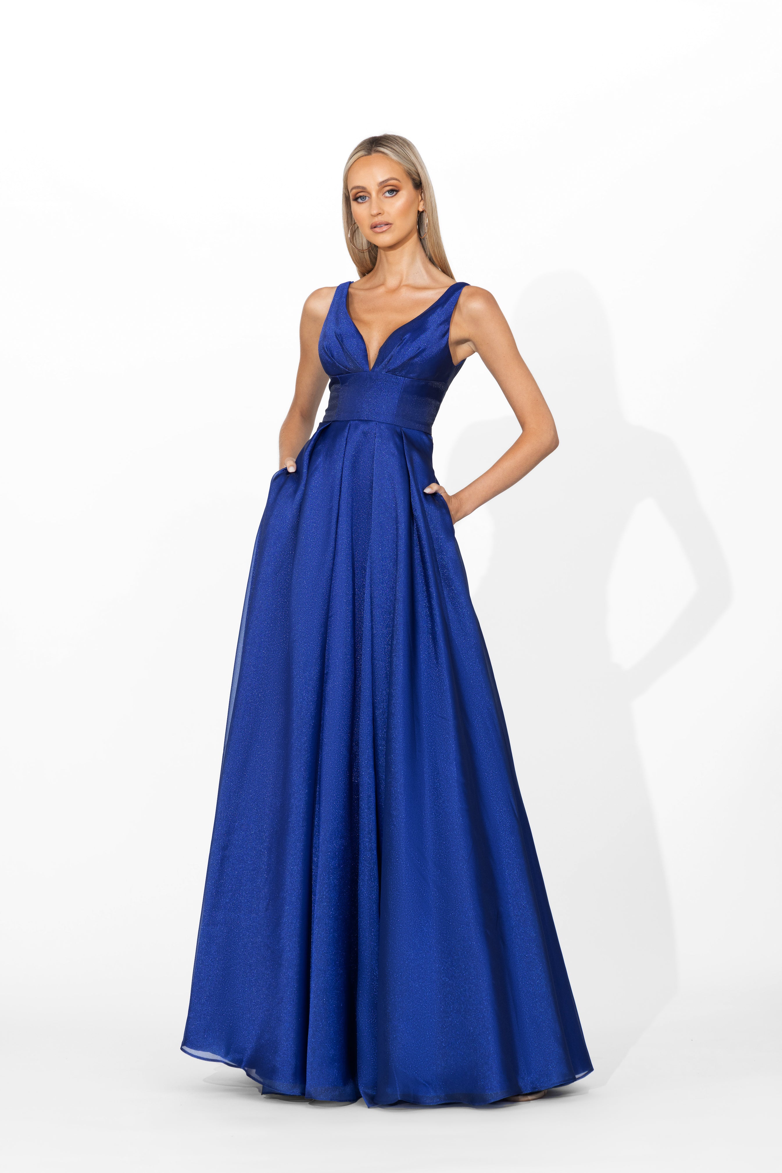 Priyanka Plunge Neck Ballgown - Elegant Deep V Neck Formal Evening Gown for Prom, Wedding, and Black Tie Events | Perfect for Special Occasions and Red Carpet Looks