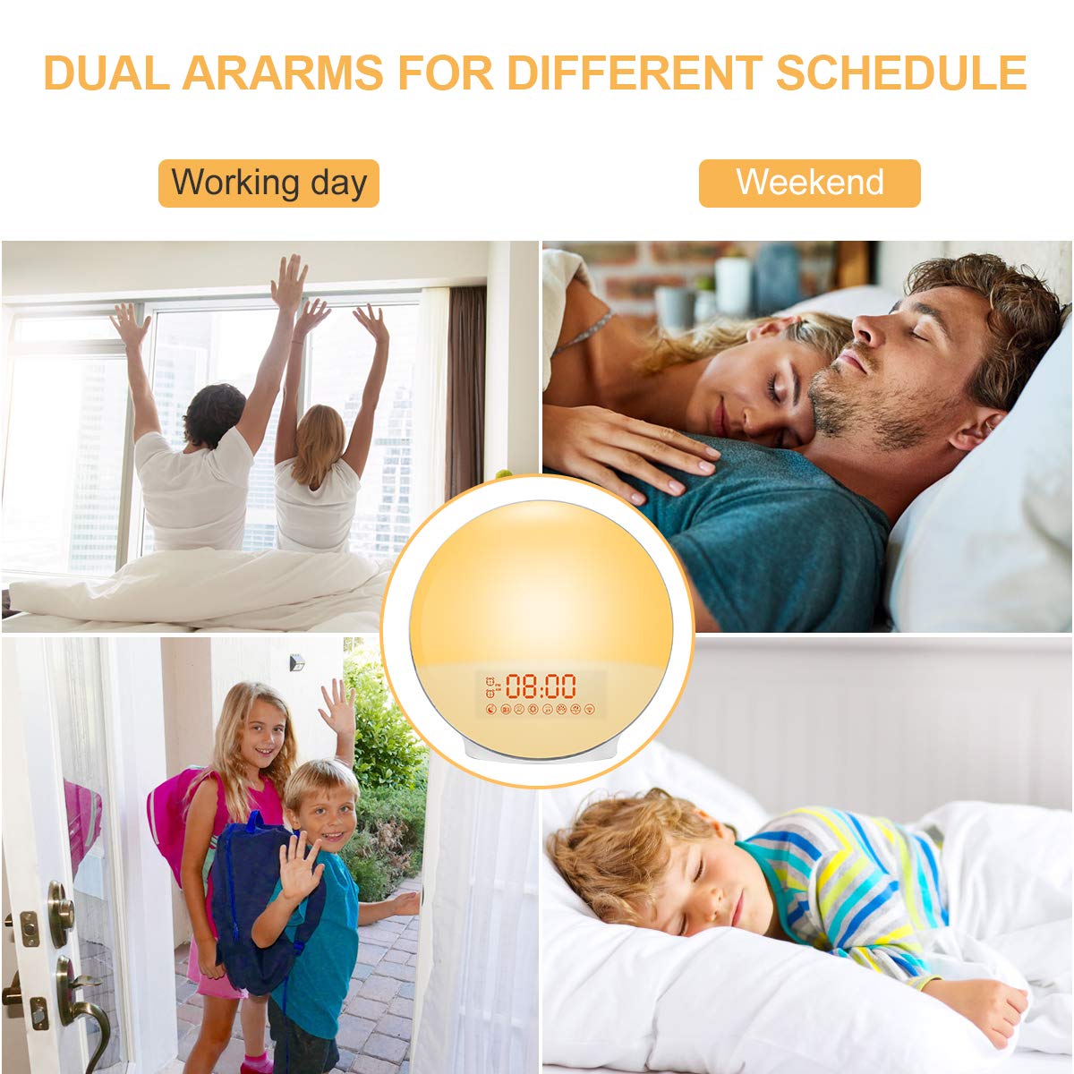 Natural Sunrise Simulation Alarm Clock - Dual Alarm, Sunset Fading, 7 Soothing Sounds, Color Changing Night Light & FM Radio | Perfect for Gentle Wake-Ups & Bedroom Relaxation
