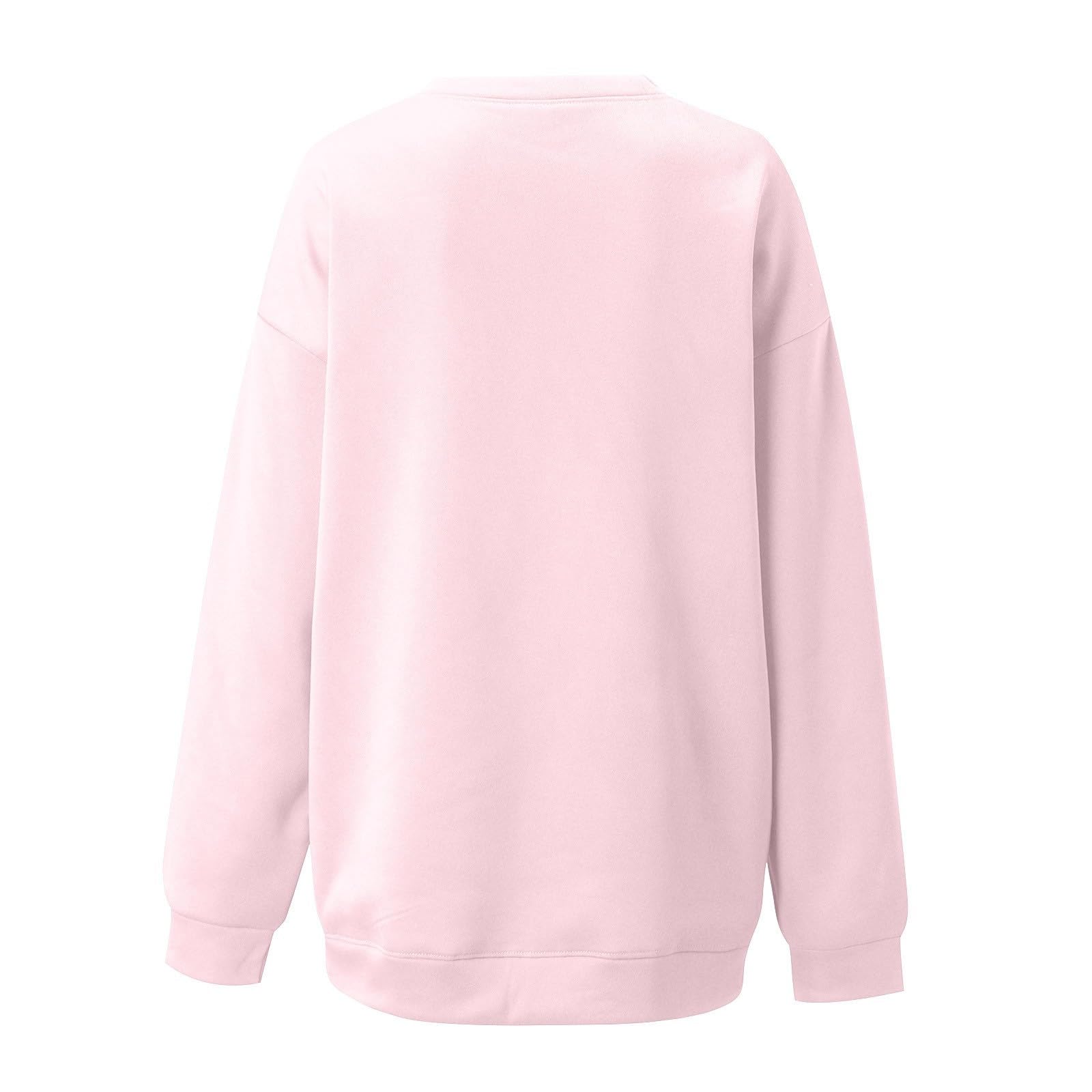 Women's Akklian Cute Cherry Bow Print Long Sleeve Oversized Sweatshirt - Kawaii Loose Pullover for Teen Girls, Preppy Pink Hoodie for Casual Wear & Cozy Outings