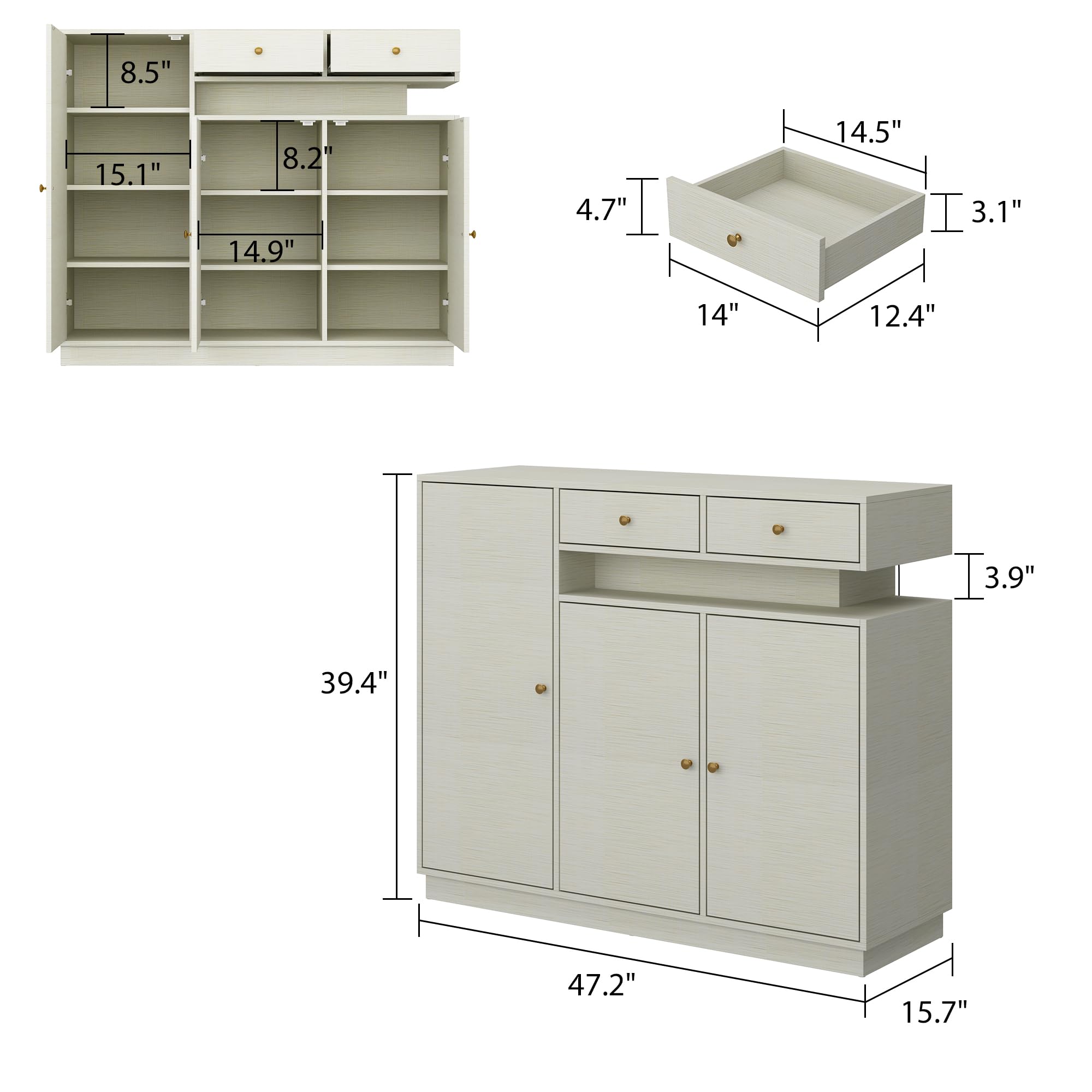 AIEGLE LED Shoe Cabinet with Lights - 3 Door 2 Drawer Entryway Storage Organizer, Space Saving Freestanding Shoe Rack for Hallway & Living Room (Light Grey) - Perfect for Small Apartments & Modern Home Decor