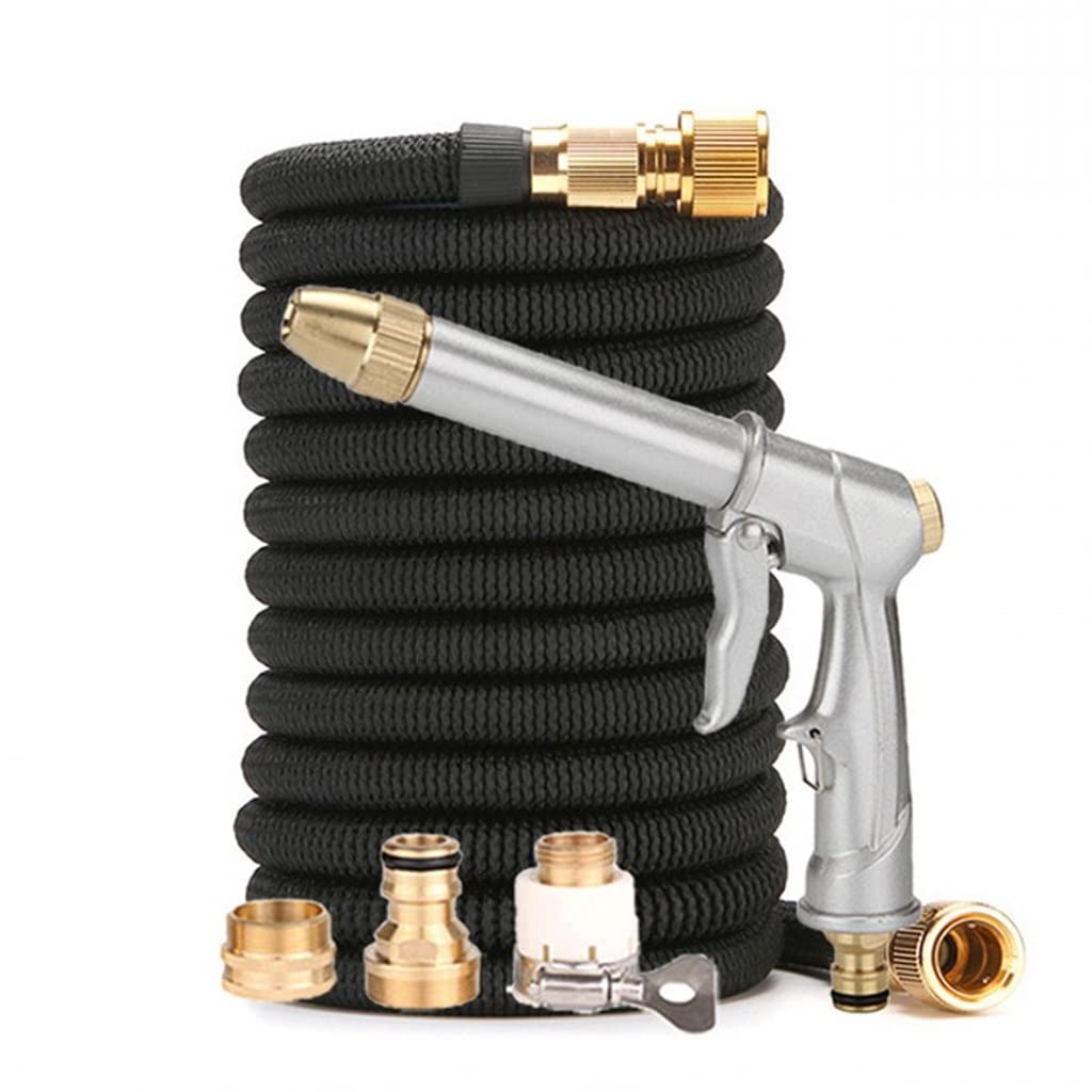 25ft Expandable Garden Hose with Metal Nozzle Gun - Lightweight, Durable Pressure Washer Hose for Outdoor Cleaning, Car Washing & Lawn Care (Gray)