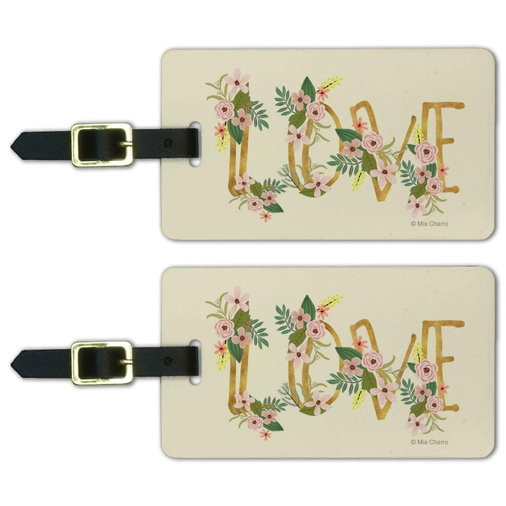 Love and Flowers Luggage ID Tags - Set of 2 Personalized Suitcase Tags for Travel, Carry-On Bags & Backpacks - Perfect for Airports, Vacations & Business Trips