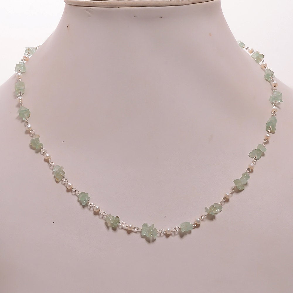 Natural Raw Emerald & Pearl Gemstone Beads Necklace - 925 Sterling Silver Uncut Emerald Pearl Chain Jewelry for Women - Elegant Statement Gift for Her, Perfect for Weddings, Parties & Special Occasions