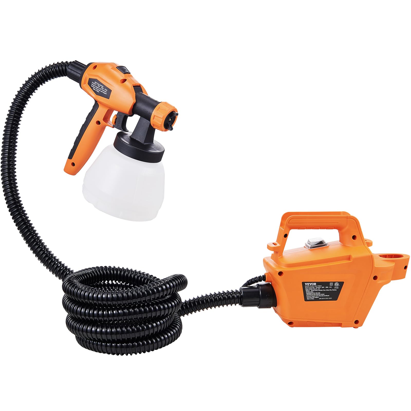 VEVOR 800W HVLP Electric Paint Spray Gun with 1300ml Container, 10FT Air Hose, 3 Spray Patterns & 4 Nozzles - Perfect for House Painting, Interior/Exterior Walls, Fences, Furniture and DIY Projects