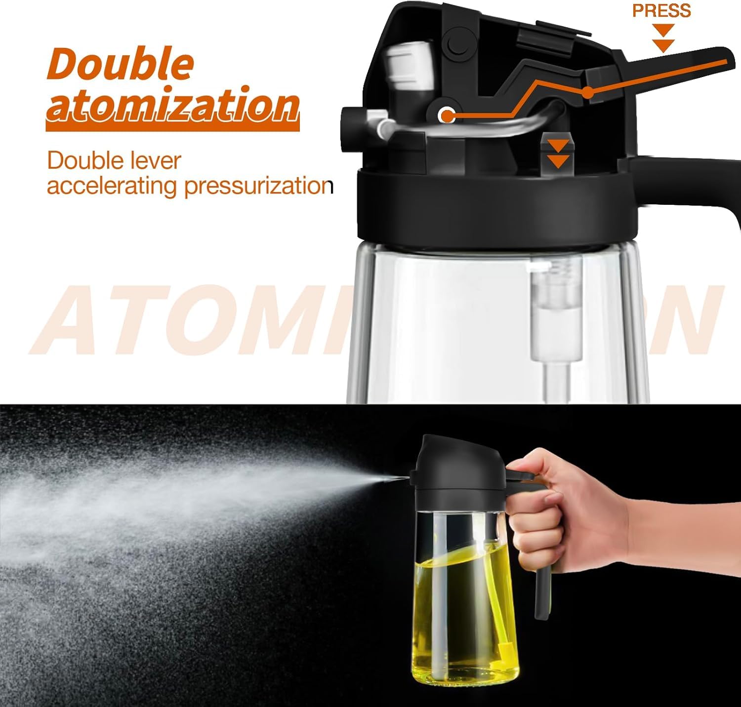 Premium KELVEE 2-in-1 Oil Sprayer & Olive Oil Dispenser - 16oz/470ml Glass Kitchen Oil Bottle for Healthy Cooking | Food-Grade Oil Mister for Air Fryer, Salad, Frying, BBQ | Perfect for Home Chefs & Meal Prep