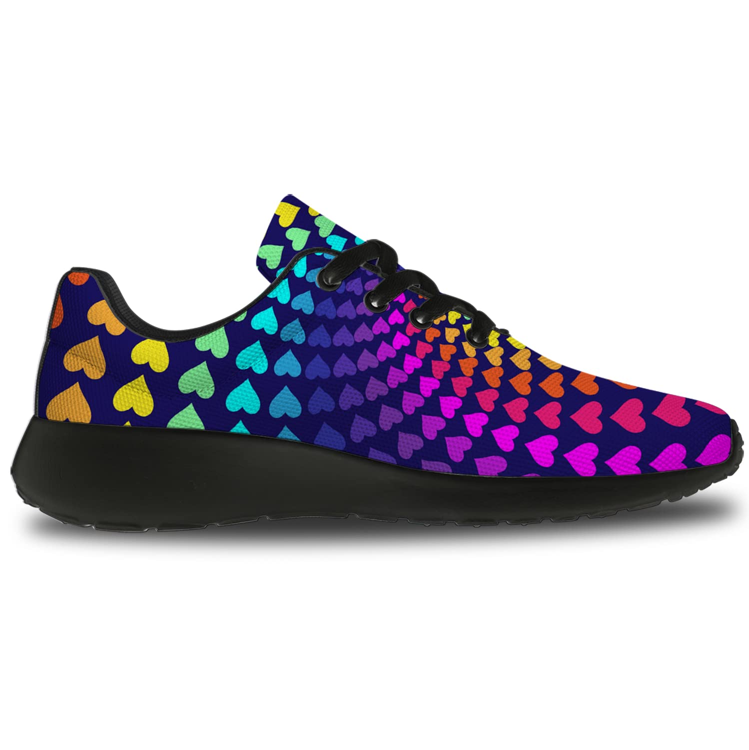 Unisex Pride Running Shoes for Men & Women - LGBT Rainbow Heart Sneakers for Walking, Tennis & Casual Wear - Size 6 Men/8 Women Black - Perfect for Pride Parades, Gym Workouts & Everyday LGBTQ+ Fashion