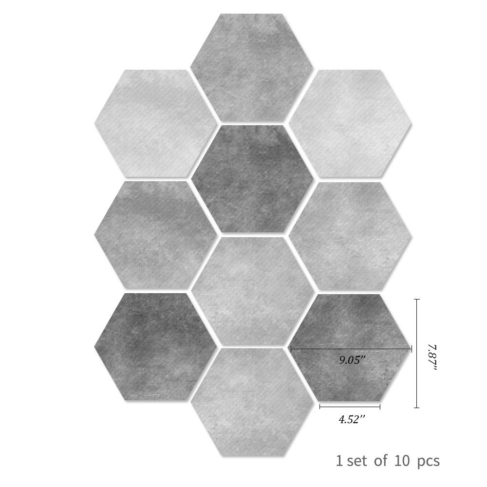 Hexagonal Self-Adhesive Floor Tile Stickers - Non-Slip Waterproof Vinyl Flooring for Kitchen, Bedroom, Bathroom & Balcony - Ash Gray Peel and Stick Tiles (60 Pcs/6 Sets) - Perfect for Home Renovation, DIY Projects & Rental Apartment Upgrades