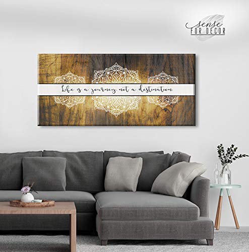 Boho Life Is A Journey Sign - Large Canvas Wall Art with Bohemian Floral Pattern | Modern Home Decor for Bedroom | Framed Yellow Gold Poster (42x19) - Perfect for Bohemian Style Living Room, Bedroom or Office Decor