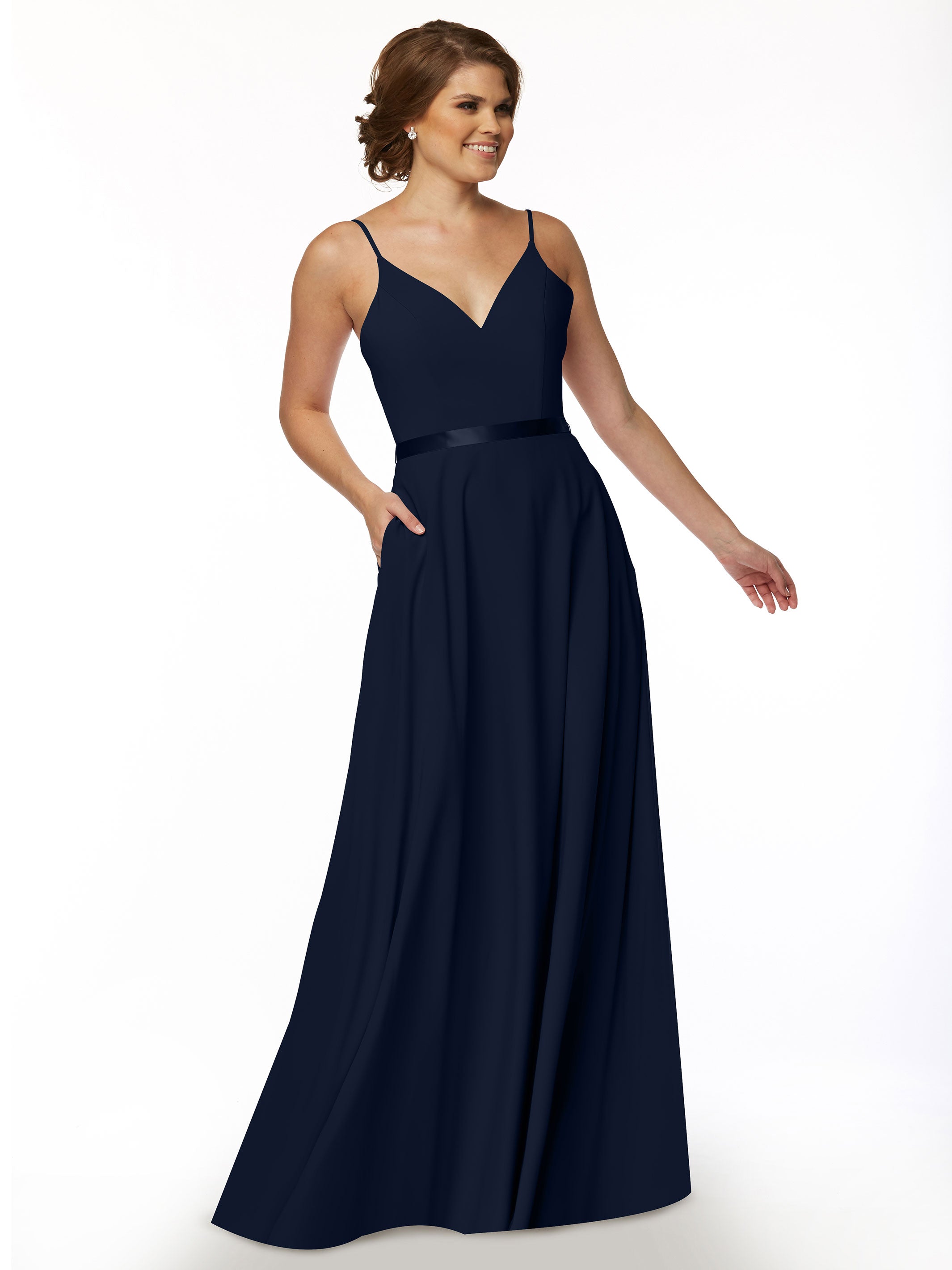 Elegant 80112 Spaghetti Strap Stretch Chiffon A-Line Bridesmaid Dress with Adjustable Sash - Perfect for Weddings, Formal Events & Special Occasions