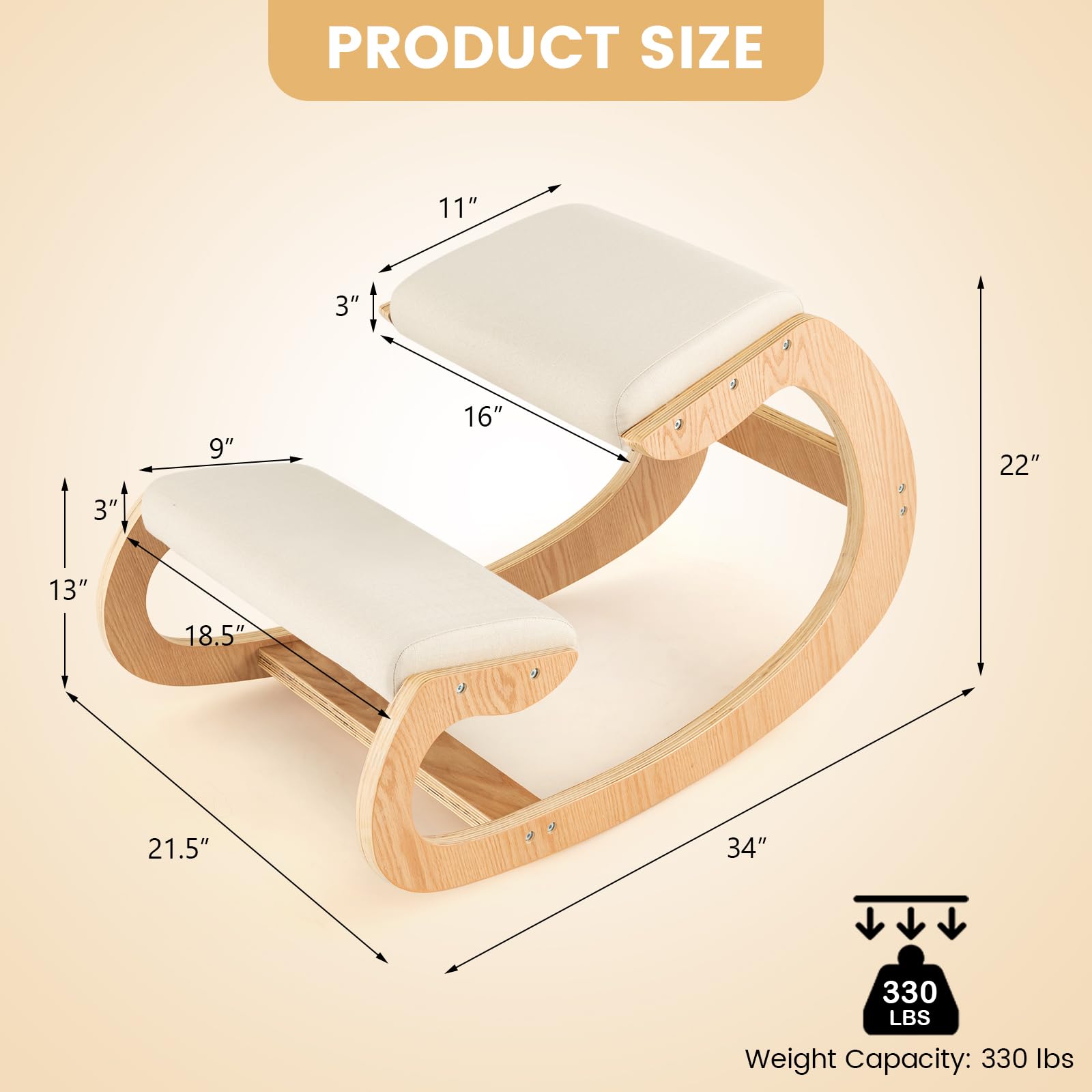 Giantex Ergonomic Kneeling Chair with Cushion - Solid Wood Posture Chair for Office, Home & Study - 330 lbs Weight Capacity - Comfortable Rocking Kneel Chair for Better Posture (White) - Perfect for Long Work Hours, Meditation & Back Pain Relief