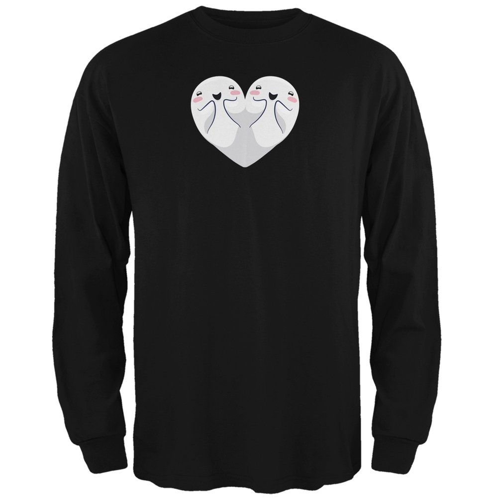 Old Glory Halloween Heart Shaped Ghosts Black Adult Long Sleeve T-Shirt - Spooky Costume for Halloween Parties, Haunted House Events & Themed Gatherings
