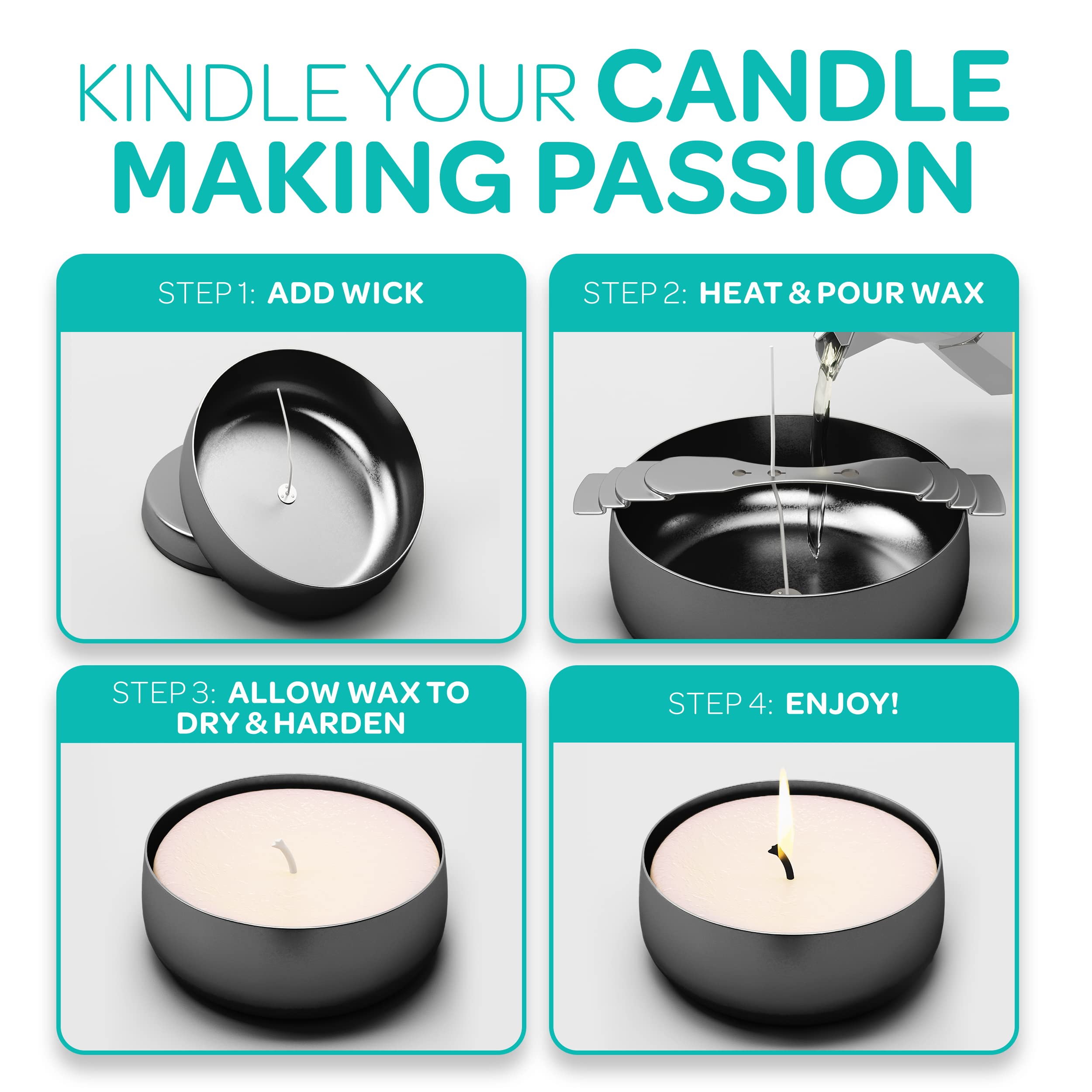 Hearts & Crafts 16 oz Black Candle Tins with Lids - 12 Pack Bulk Empty Candle Containers for DIY Candle Making, Arts & Crafts, Storage, Gift Packaging - Perfect for Home Decor, Wedding Favors & Party Supplies