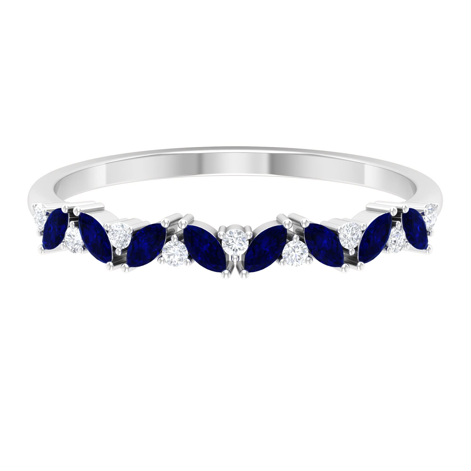 Rosec Jewels 14K Solid Gold 1/2 Carat Blue Sapphire and Diamond Eternity Ring for Women - Elegant Wedding Band, Anniversary Gift, or Special Occasion Jewelry
