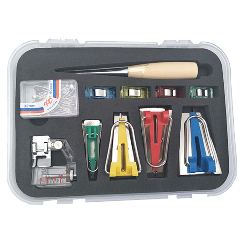 YEQIN 6MM 12MM 18MM 25MM Fabric Bias Tape Maker with Binder Foot - DIY Quilting, Sewing, and Clothing Binding Tool for Professional Edges (Includes Ball Pins with Case) - Perfect for Dressmaking, Craft Projects, and Home Decor