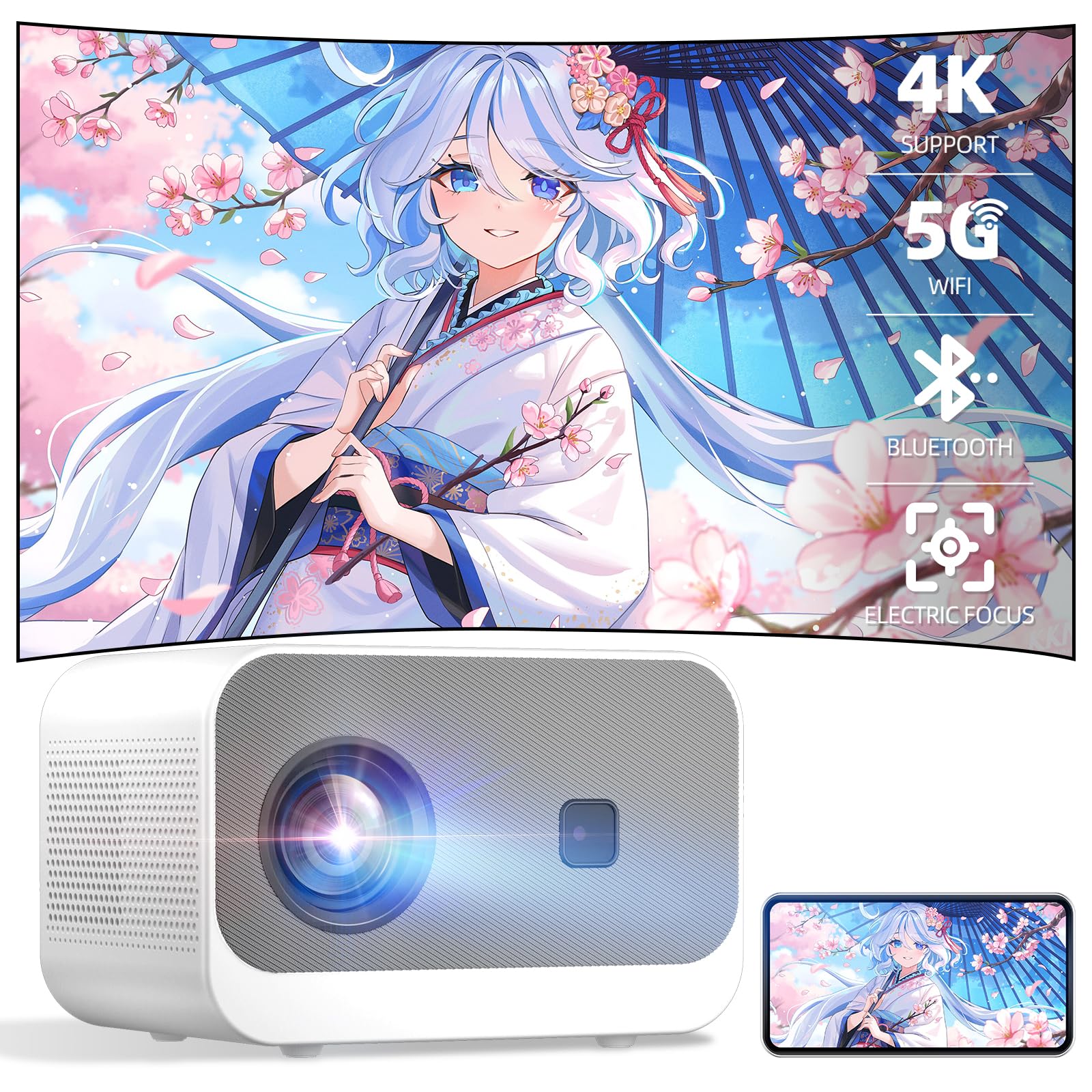 4K Mini Projector 20000lm with WiFi & Bluetooth - Native 1080P FHD Portable Outdoor Movie Projector up to 300