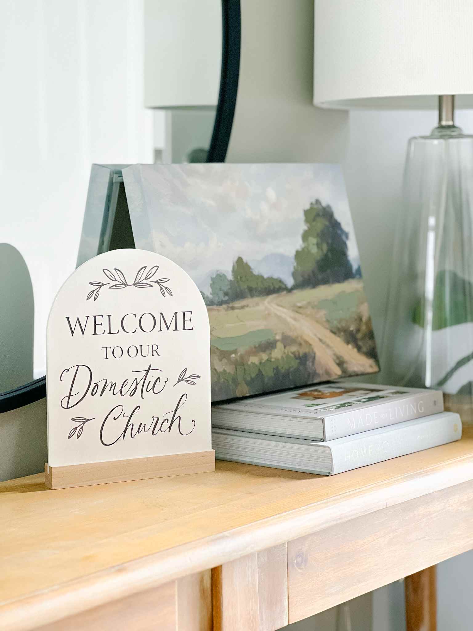 Domestic Church Arch Sign - Handcrafted Wooden Home Decor for Christian Families - Perfect for Weddings, Baptisms & Religious Celebrations