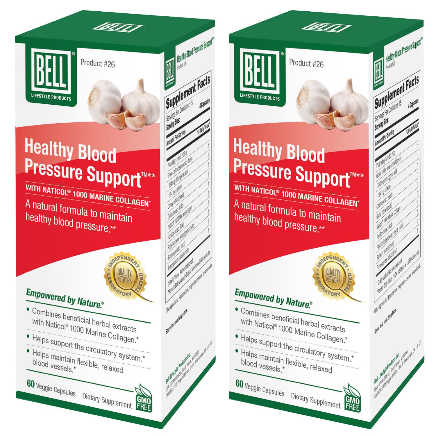 Bell Healthy Blood Pressure Support Supplement - Natural Vegan Capsules with Green Coffee Bean, Garlic & Celery Seed Extract - Non-GMO Heart Health Support - 2 Pack (120 Capsules Total) - Perfect for Daily Wellness & Cardiovascular Care