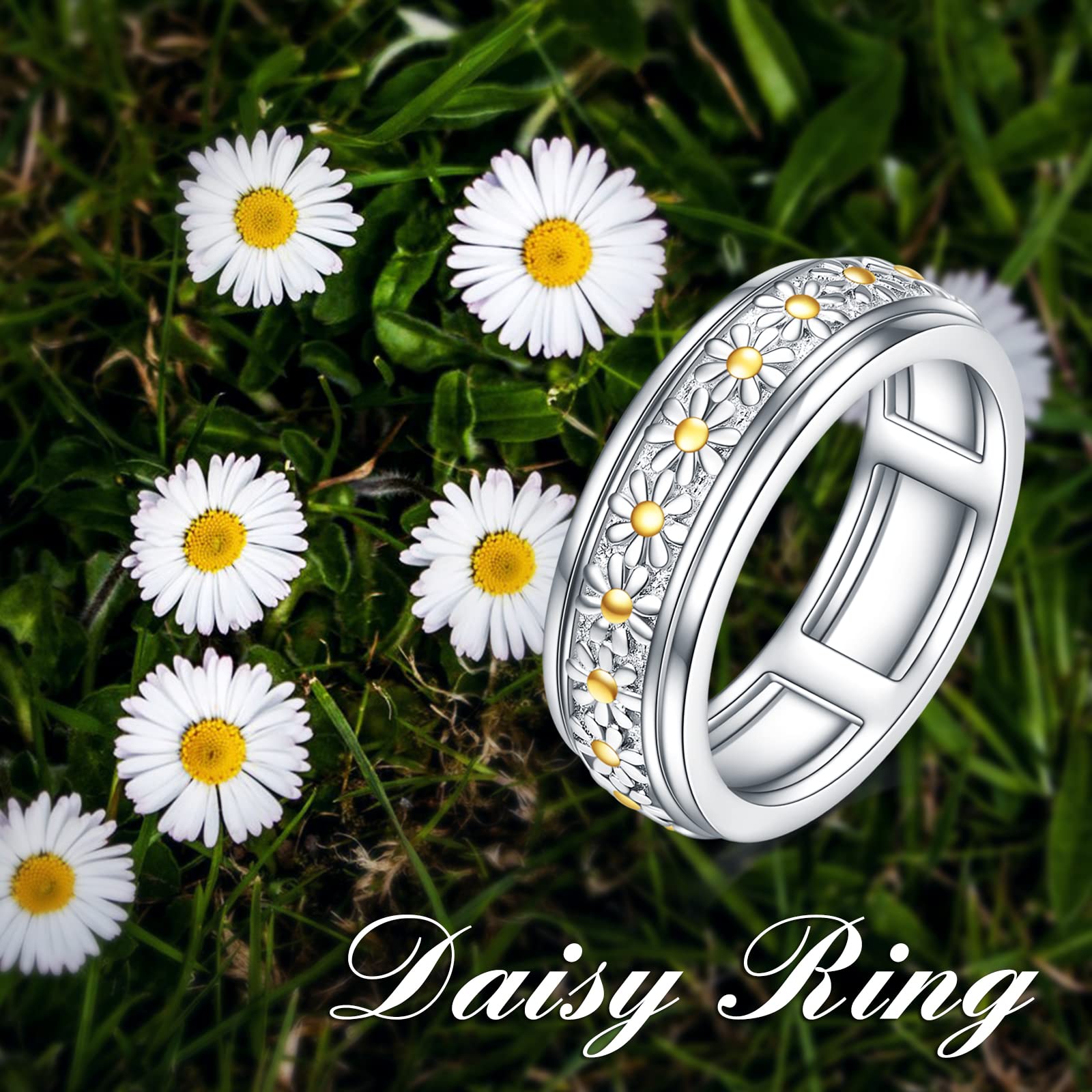 Sterling Silver Anxiety Spinner Rings for Women - Rotatable Mood Rings to Relieve Stress, Perfect Gift for Anxiety Relief - Great for Office, Travel & Daily Wear