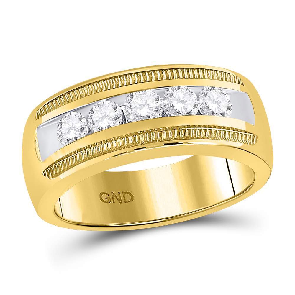 14K Yellow Gold Men's Round Diamond Single Row Textured Wedding Band Ring - 1.00 CTTW, Size 10 - Perfect for Engagement, Anniversary & Special Occasion Gifts