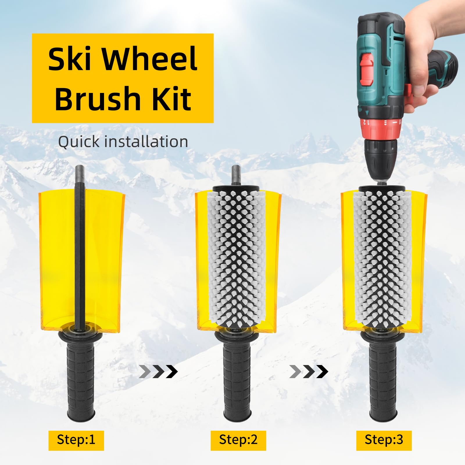 150mm Ski & Snowboard Wax Brush Kit - Nylon, Brass & Horsehair Brushes with Roto Handle for Easy Waxing - Perfect for Ski & Snowboard Maintenance at Home or on the Go