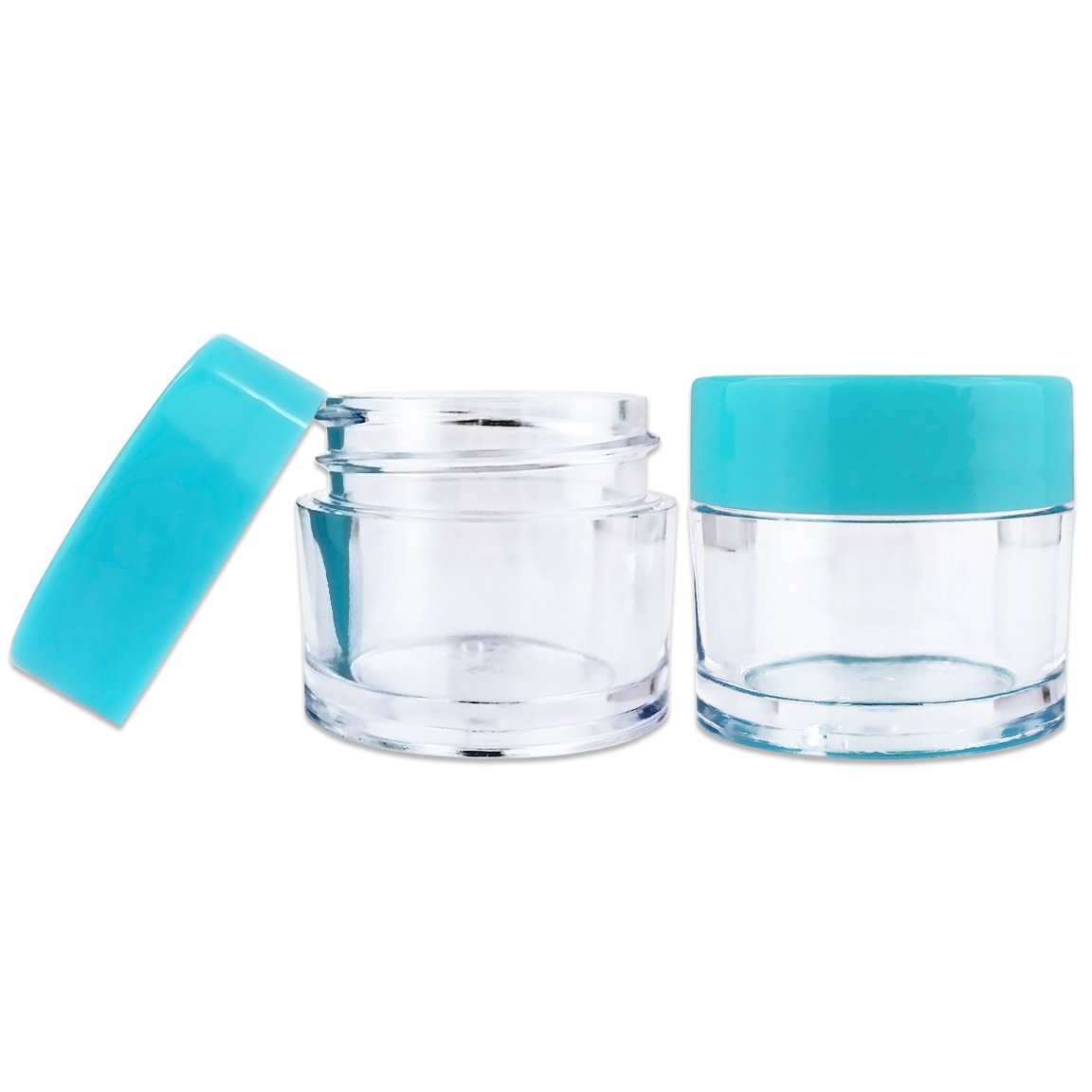 Beauticom 7 Gram / 7 ML (1200 Pcs) Thick Wall Round Clear Acrylic Jars with Teal Lids - Leak Proof Cosmetic Containers for Beauty Creams, Salves, Scrubs & DIY Skincare - Perfect for Home Spa, Salon Use & Travel Toiletry Storage