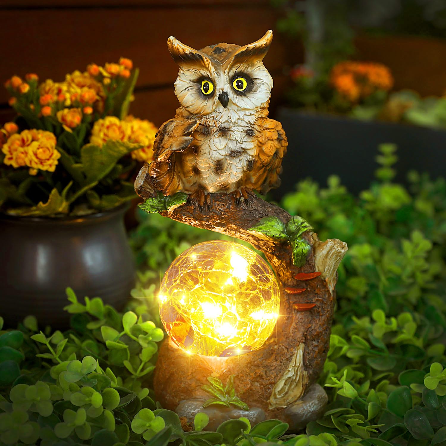 Solar Powered Owl Garden Statue with Glass Ball Light - Outdoor Lawn & Yard Decor, Unique Housewarming Gift for Women & Mothers - Perfect for Patio, Garden Pathways, and Front Porch Decorations